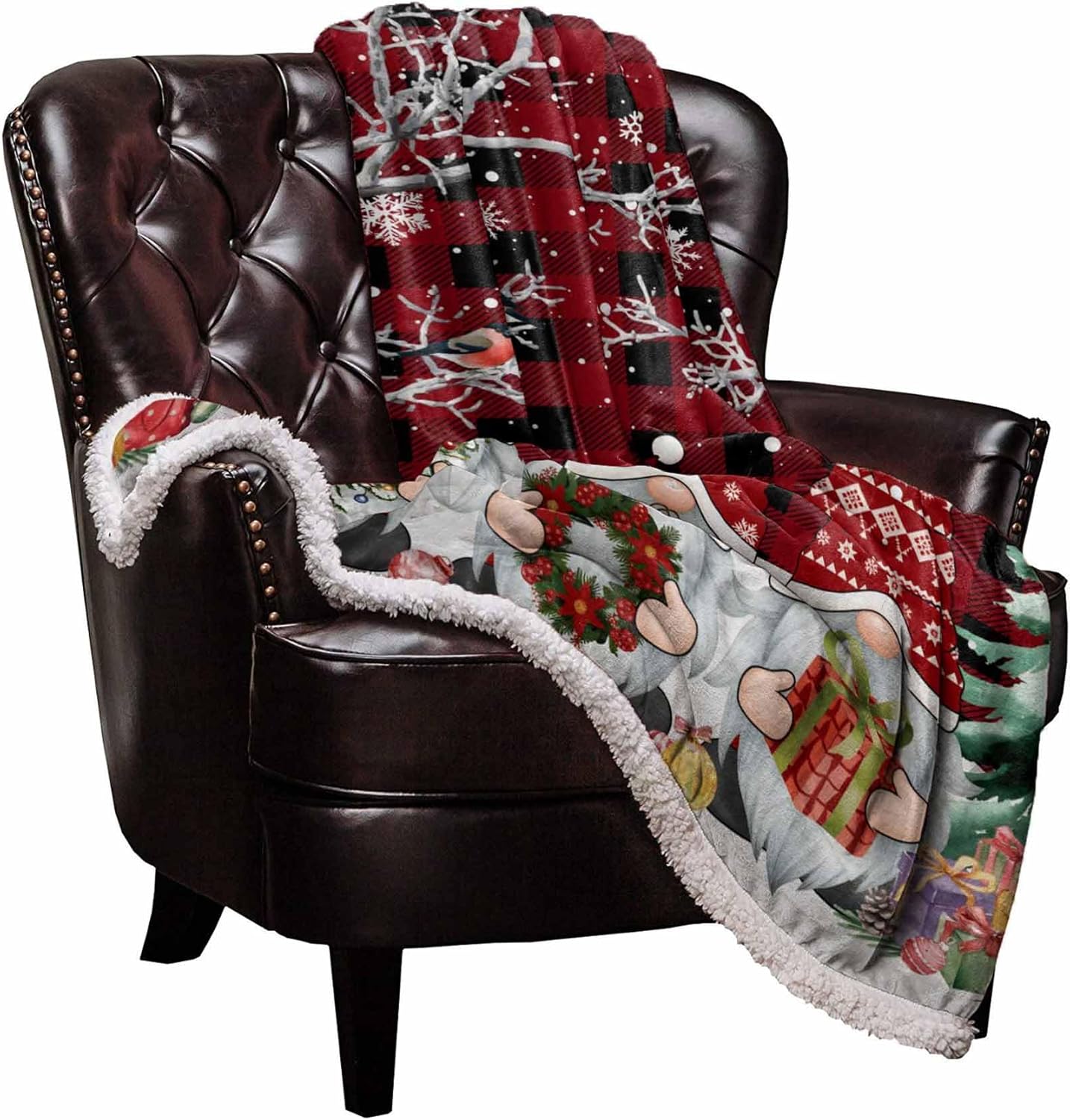 Christmas Sherpa Fleece Blanket Gnome Winter Xmas Tree Snowflake Red Black Plaid Bed Blanket Soft Cozy Luxury Blanket 50"x60" - Fuzzy Thick Super Warm Fluffy Plush Microfiber Throw Blanket for Couch