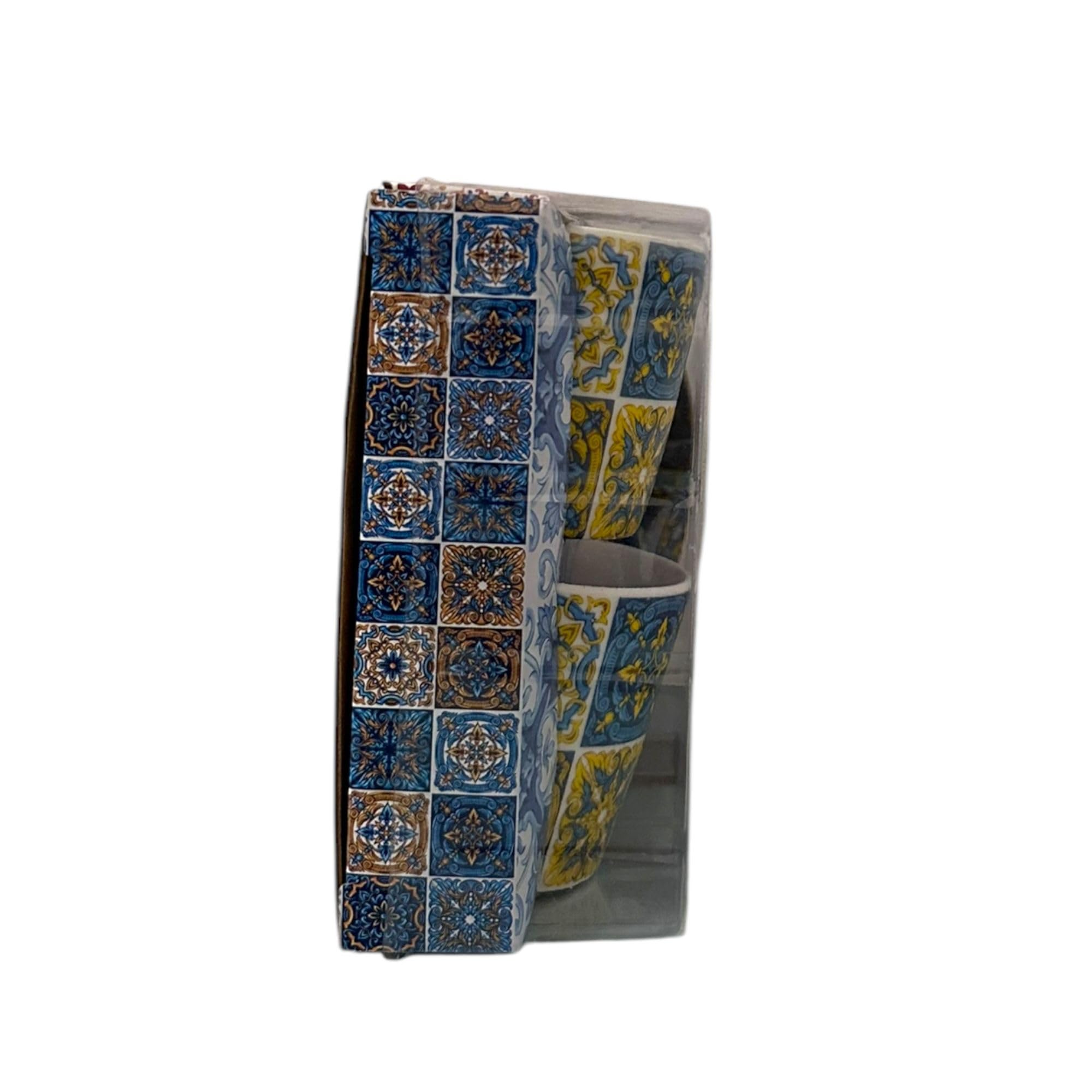 Portugal Azulejos handbemaltes Espresso-Set mit 2 Tassen, Keramik, Tee, Kaffee, Espressotassen, inklusive Geschenkbox, portugiesische Keramik, schönes Geschenk aus Portugal (gelbes & blaues Herz)