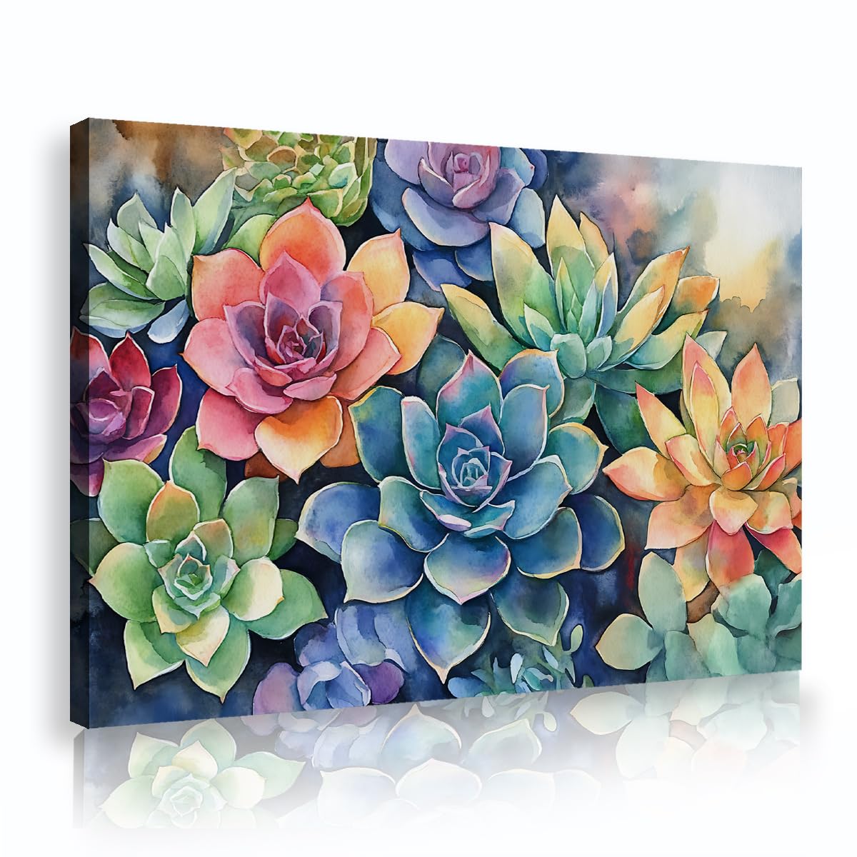 CHERHERART Succulent Plants Wall Art Kitchen Pictures Colourful Cactus Floral Canvas Prints for Dining Room Rustic Farmhouse Poster Artwork 25x40cm Innerframe