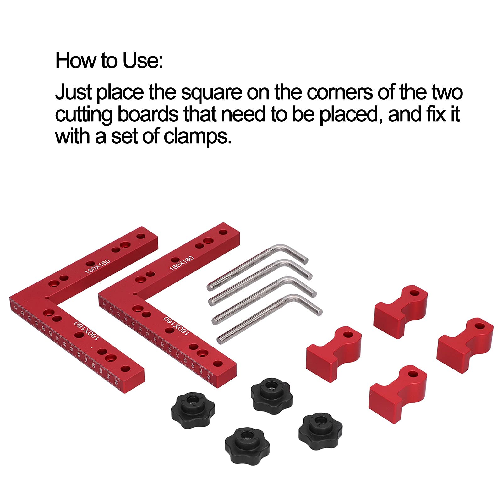 Carpenter Clamping Tool Right Angle Clip Positioning Panel, Woodworking Fixture 90°, sturdy Aluminum Material, 160x160mm, for Splicing Wood, Blanks, Corners