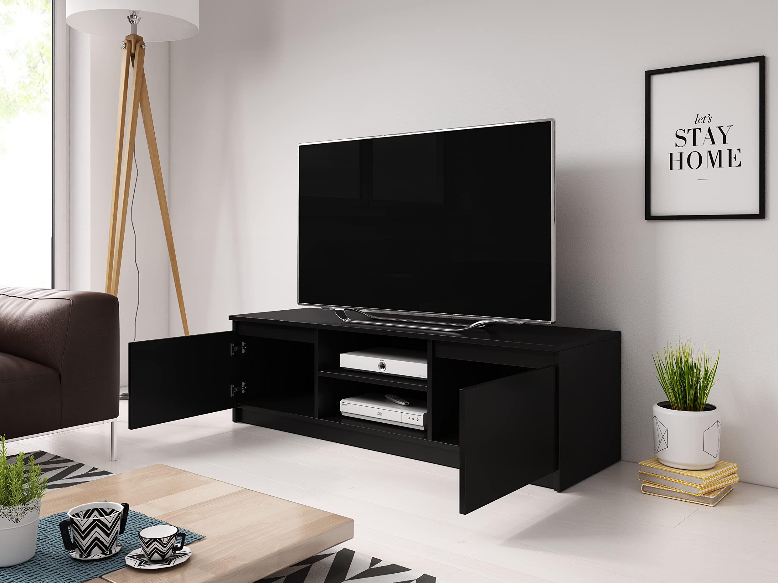 Dingo TV-Möbel, 120 cm, TV-Möbel, mit Füßen, TV-Tisch, Ohne LED-Beleuchtung, (Kastanienbraun) (Schwarz)