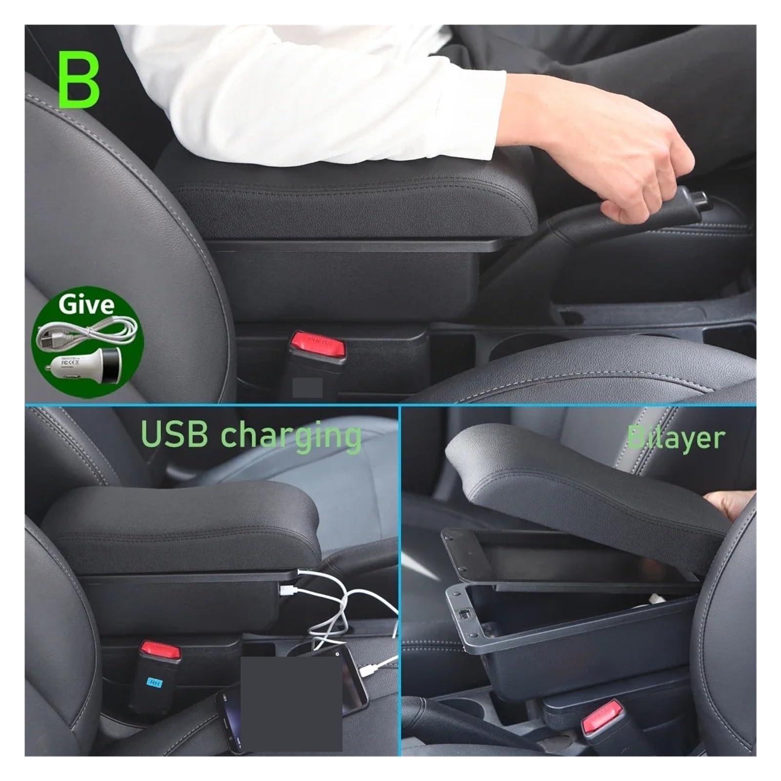 Bracciolos centrales Per Peugeot 307 2001-2008 Bracciolo Box Accessori Per Auto Vano Portaoggetti Automatico Dettagli Interni Rialzati Bracciolo centrale per auto(C Black white NoUSB)