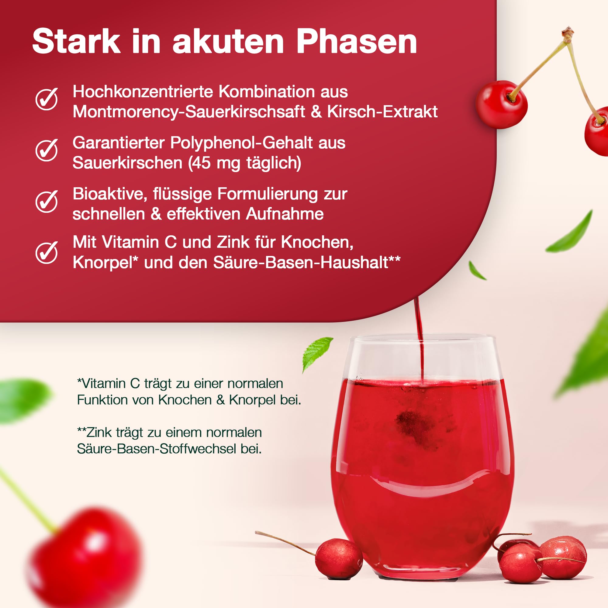 Montmorency Sauerkirschsaft Konzentrat + Sauerkirsch Extrakt - mit Vitamin C für Knochen & Zink für das Immunsystem - Montmorency Sauerkirsche für den Akutfall - Cherry PLUS Forte - 200 ml