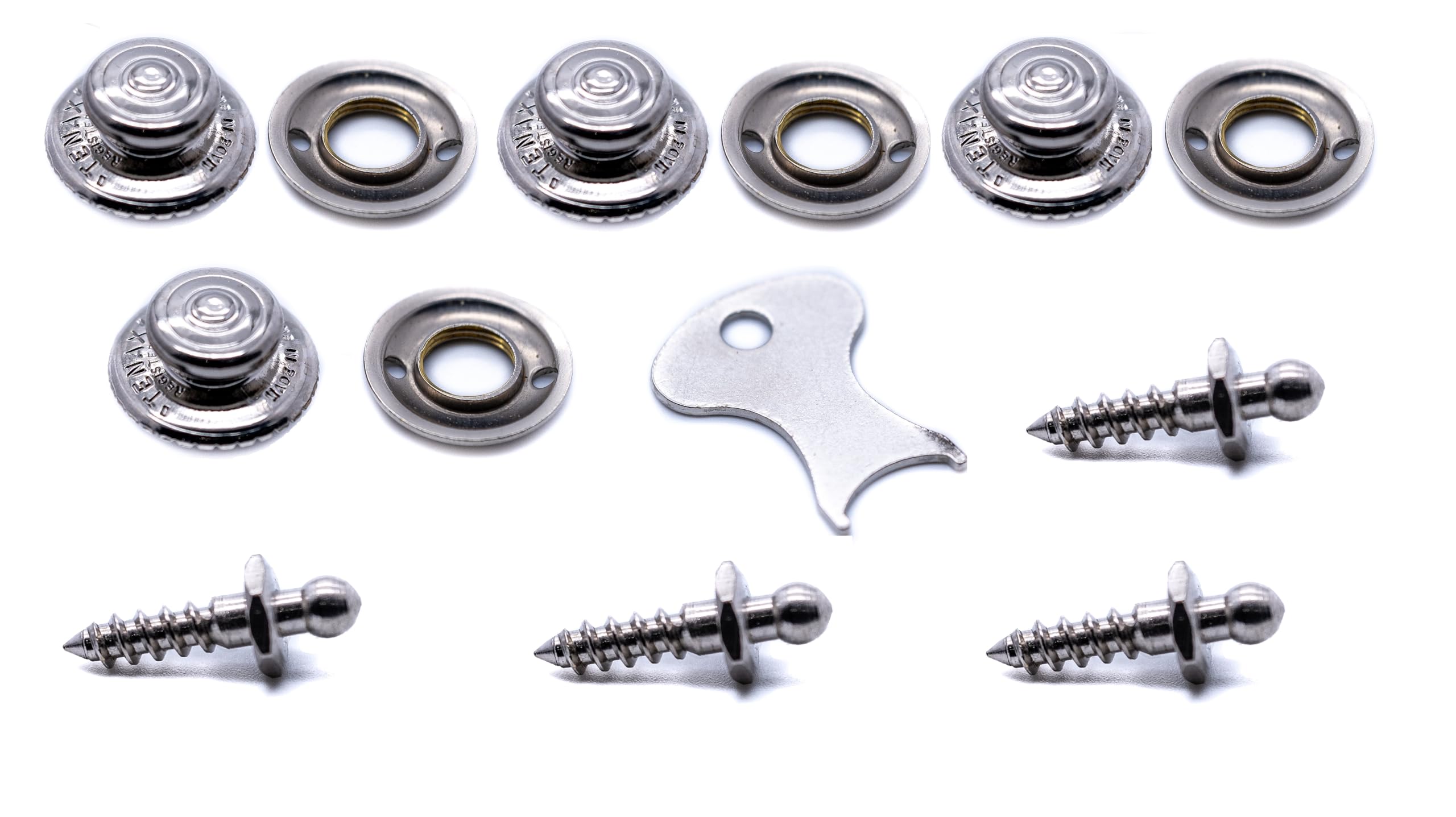 4 x Tenax fastener woodscrew set (Made in England) button nut and stud