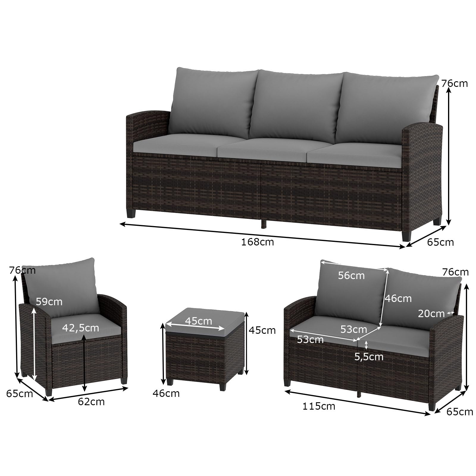 SOARS Salon de Jardin Exterieur pour 6 Personnes, avec Table Basse & Coussins, Résine Tressée, Coussins Déhoussables, Mobilier d'Extérieur Jardin, pour Jardin, Balcon, Terrasse (Gris)