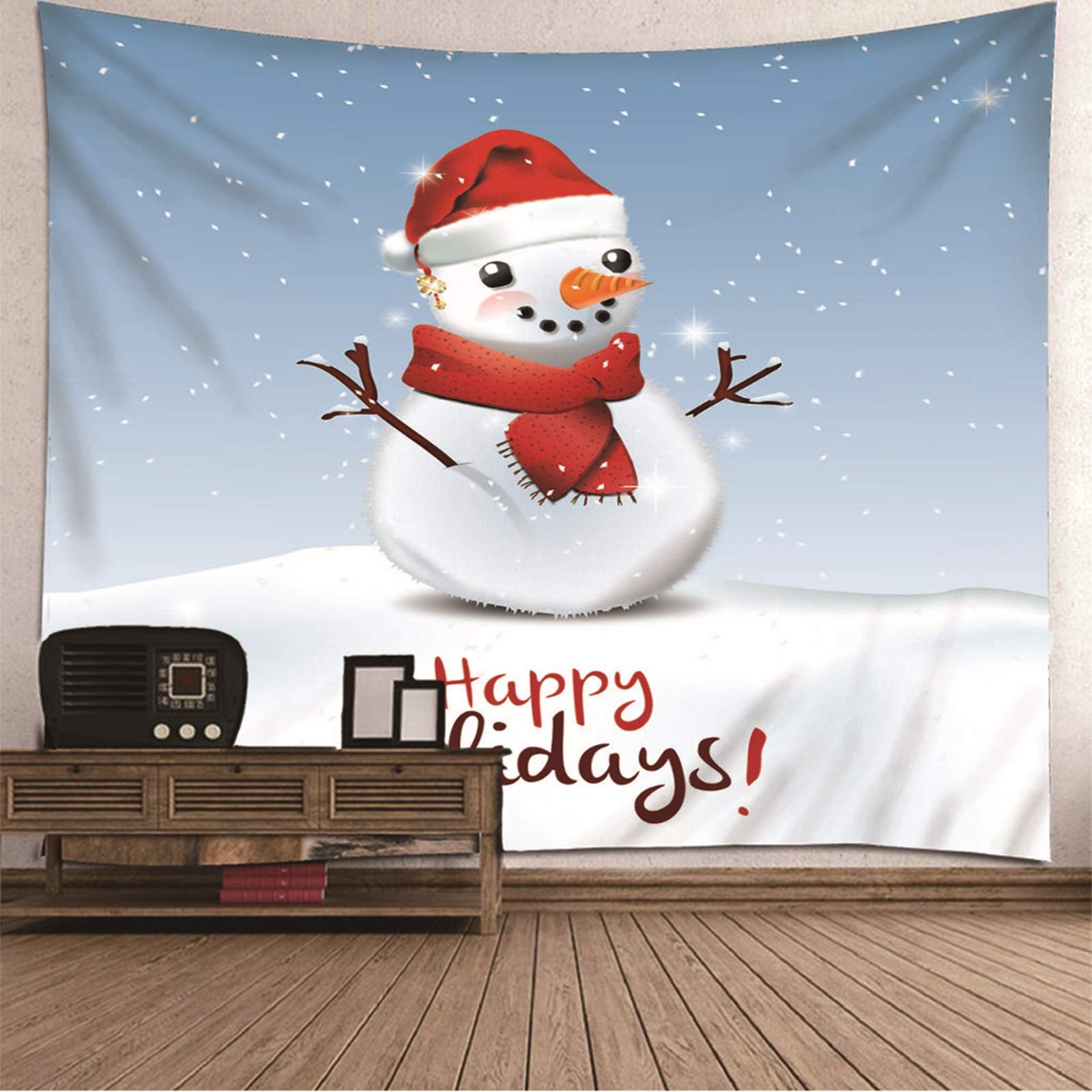 Decorazioni Casa Natale Arazzo, Arazzo Classico da Parete Ramo Pupazzo di Neve Buone Vacanze Grigio Blu Bianco Arazzo Grande da Appendere, 300x260CM