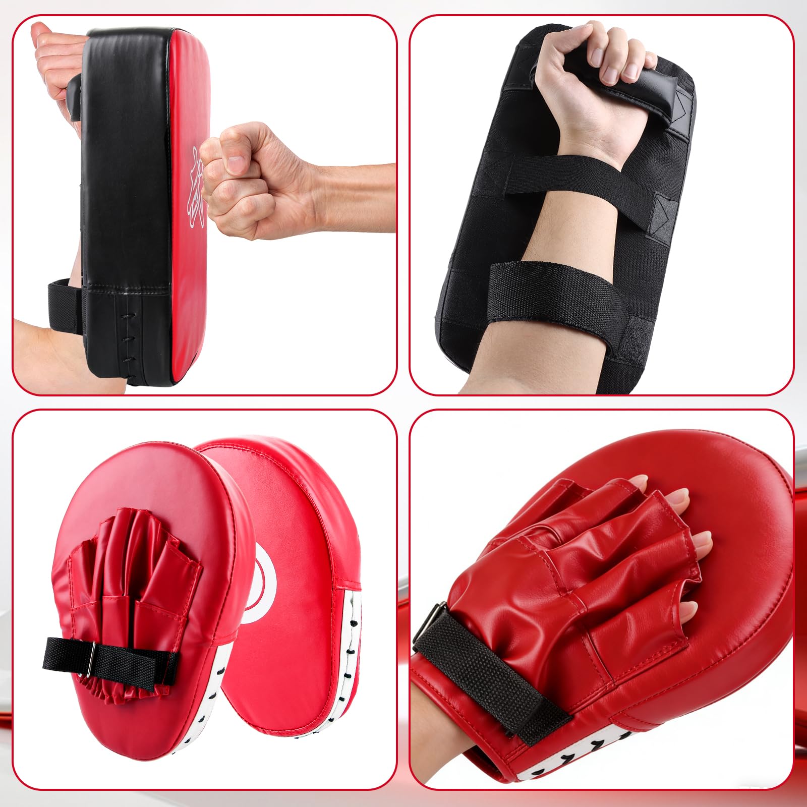 Pao Boxe Rouge avec Pattes d'ours de Boxe, Bouclier de Frappe, Cible Jambe et Sangle 3 m, Set PU pour Karaté Taekwondo Muay Thai MMA et Arts Martiaux