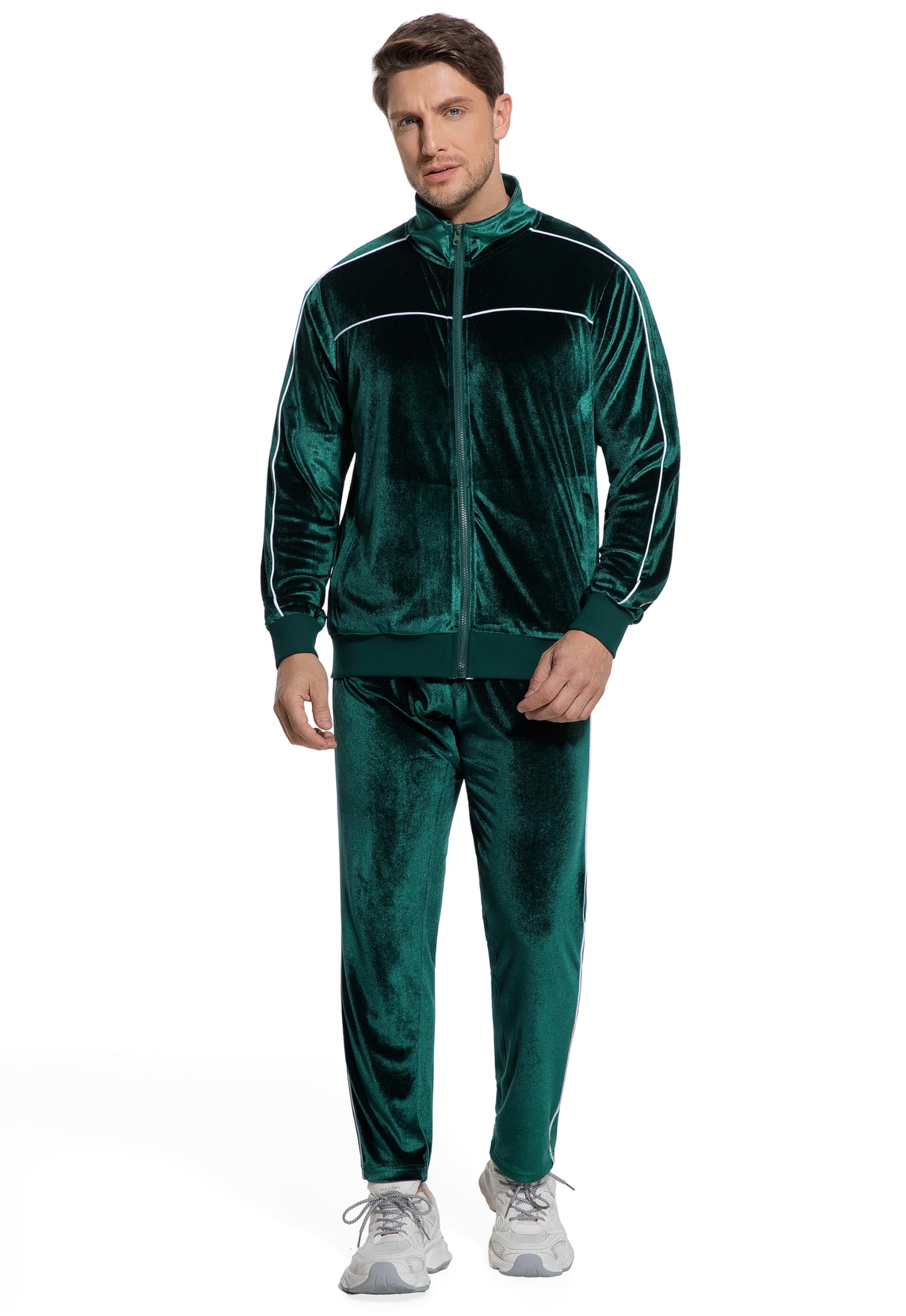 W JIANWANG Herren Jogginganzug Hausanzug Trainingsanzug Set Zweiteiler Trainingsanzüge Velours Warme Freizeitanzug Sportanzug für Frühling Herbst Winter