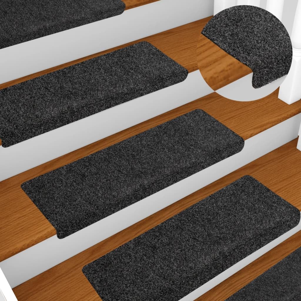 Nadelvlies Treppenstufenmatten 10er Pack 65x21x4 cm Dunkelgrau | Selbstklebend, Geräuschdämpfend, Rutschfest, Waschbar, Rechteckiger Rand
