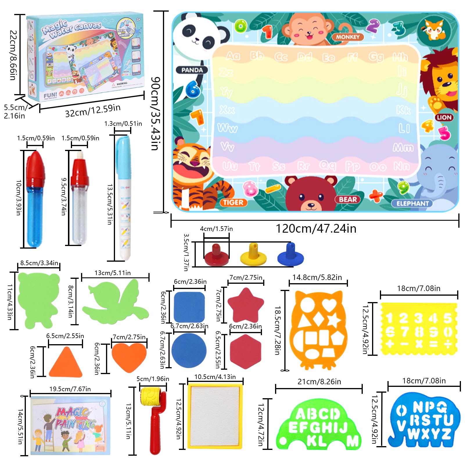 LEcylankEr Tapis Dessin Eau Enfant 120 x 90 CM Aqua Doodle Matte Aqua Tapis de Dessin Adapté Jeux pour Enfants 1 2 3 4 5 6 7 Ans (Animal)