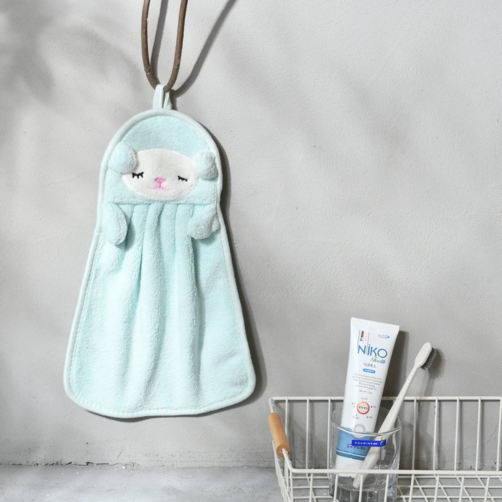 Pinsheng 3 Pièces Essuie-Mains Animal Mignon avec Boucle de Suspension, Serviette de Toilette Enfant Essuie, Serviette de Dessin Animé Absorbantes, Serviettes de Visage, pour Cuisine Salle de Bain