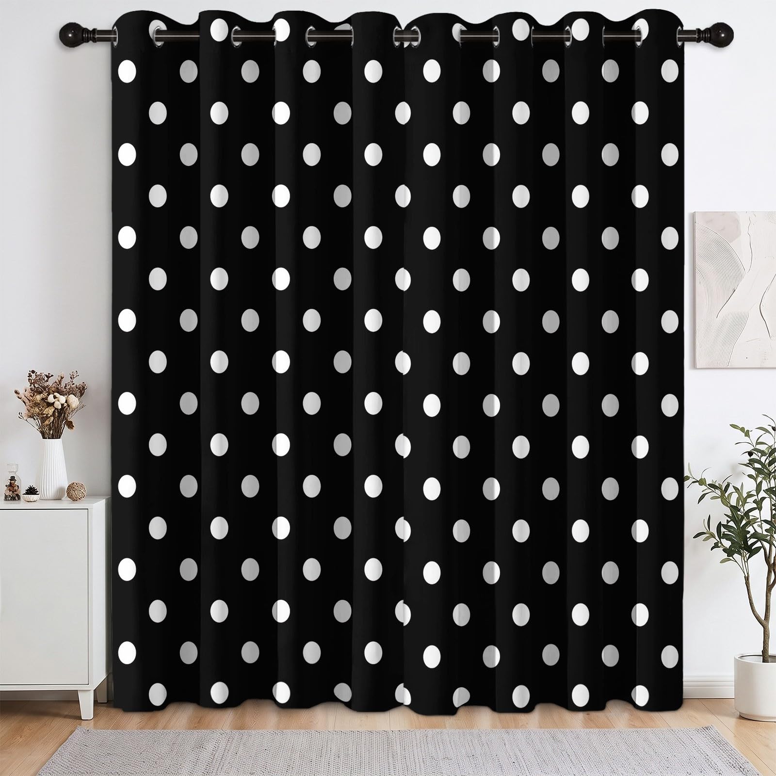 Minimalistyczna geometryczna czarno-biała zasłona w kropki szer. 140 cm x