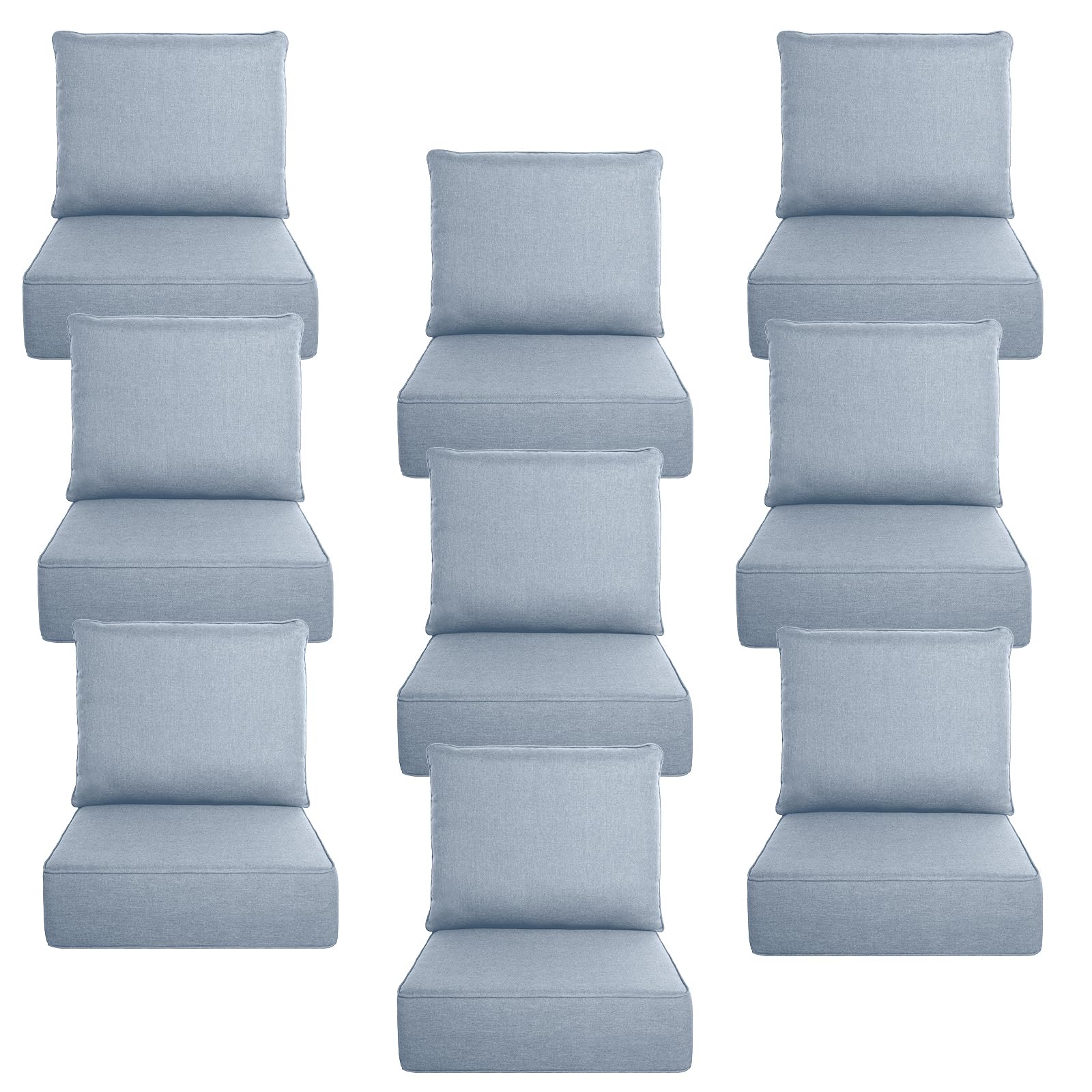 Luxury 6" Thick Outdoor Cushion Set 9 - 24x24 Patio Furniture Cushions with 28D High-Density Foam, Water-Resistant &amp; Fade-Resistant Fabric, Removable Covers for Patio Furniture Sofa Couch -Baby Blue