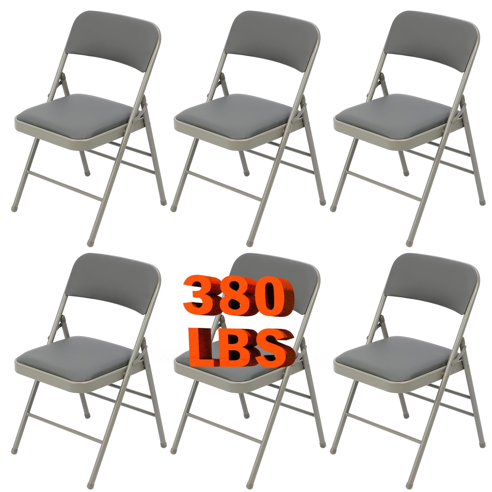 susici 6 Pack Grey Folding Chairs with Padded Cushion for Outside, Portable Stackable Commercial Metal Foldable Chairs with Steel Frame for Party Home