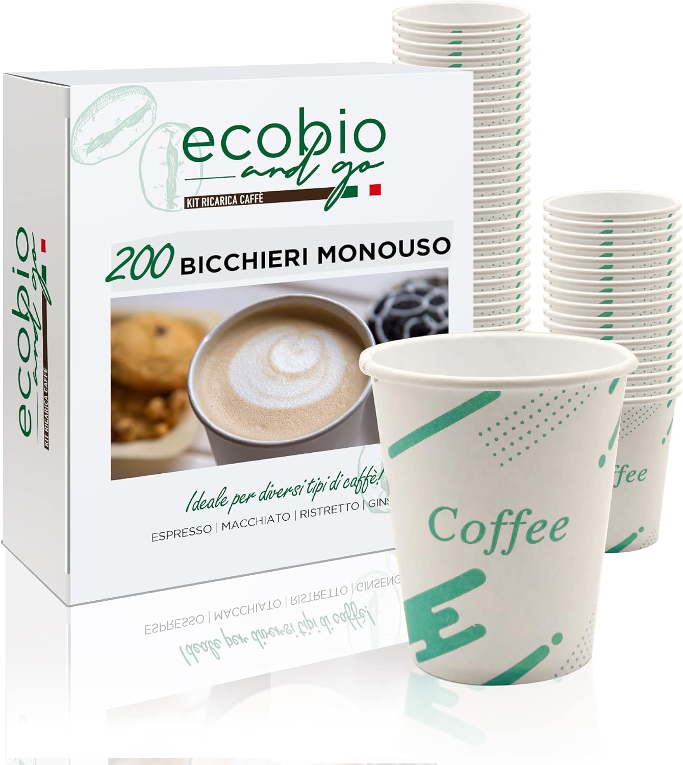 ECOBIO and GO 200 Paper Cups 240 ml, Biodegradable and Compostable