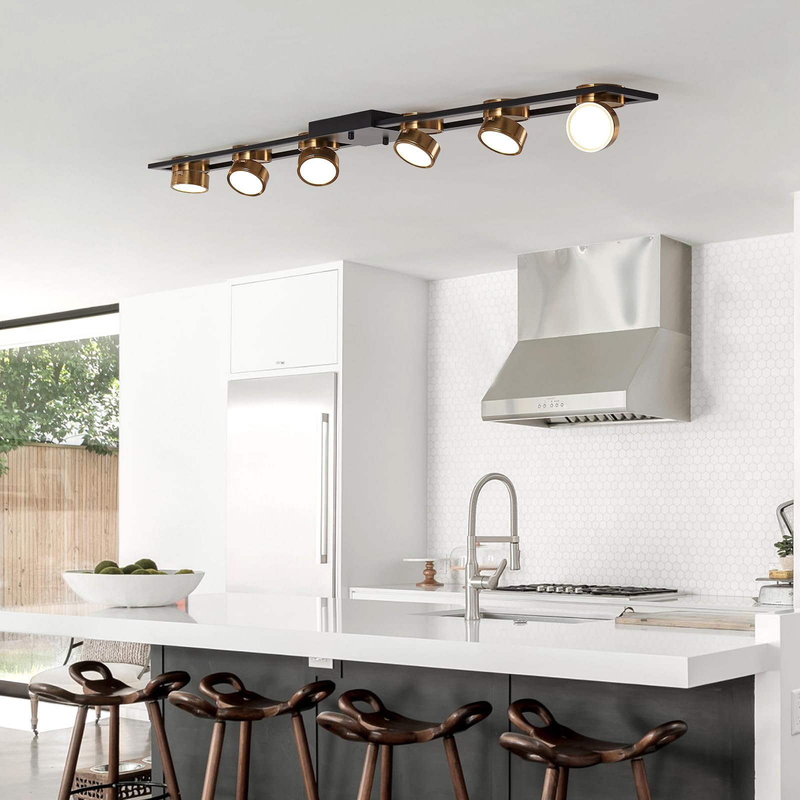 GEADI Modern Deckenlampe 123CM, 72W Dimmbar LED Deckenleuchte mit Fernbedienung, Einstellbar 6 Flammig Küchenlampe Schwarz, Lang Deckenstrahlerleuchte für Wohnzimmer, Schlafzimmer, Esstisch, Flur