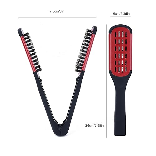 Miniatura 3 de Cepillo de pelo con abrazadera de cerdas de jabalí, enderezadora de cerámica de doble cara con abrazadera, desenredar y peinar el cabello