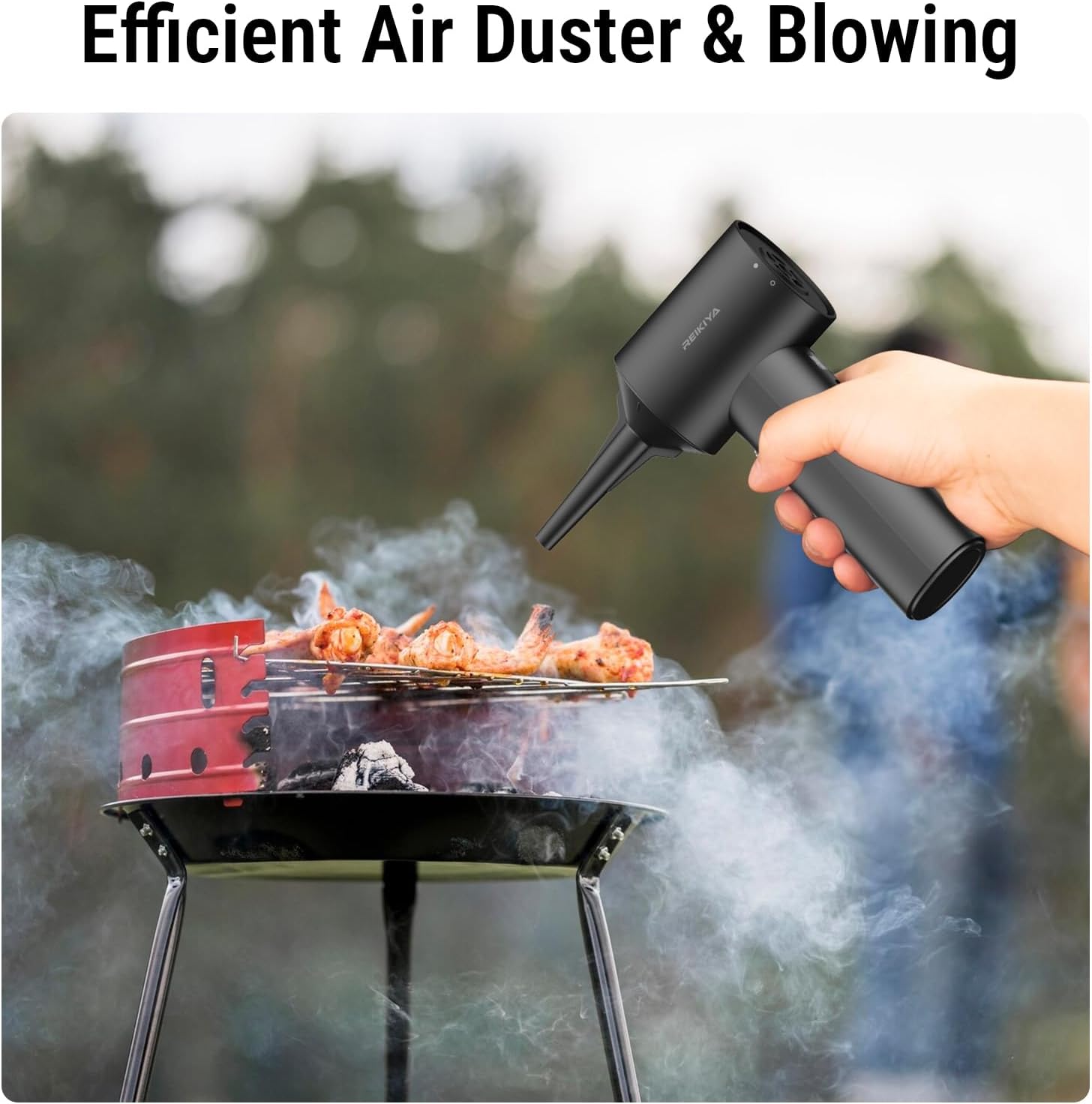 REIKIYA Car Vacuum Cleaner Portable Cordless 14000PA Compressed Air Duster 150000RPM Blower for Keyboard Computer Cleaning with LED Light& 7800mAh Battery, Inflator Pump for Balls Inflatable Mattress