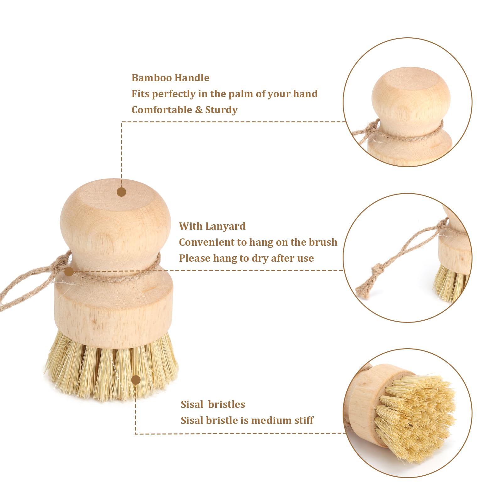 Lot de 2 Brosses de Cuisine en Bois Naturel, Brosse à Légumes et Brosse à Casseroles Antimoisissure