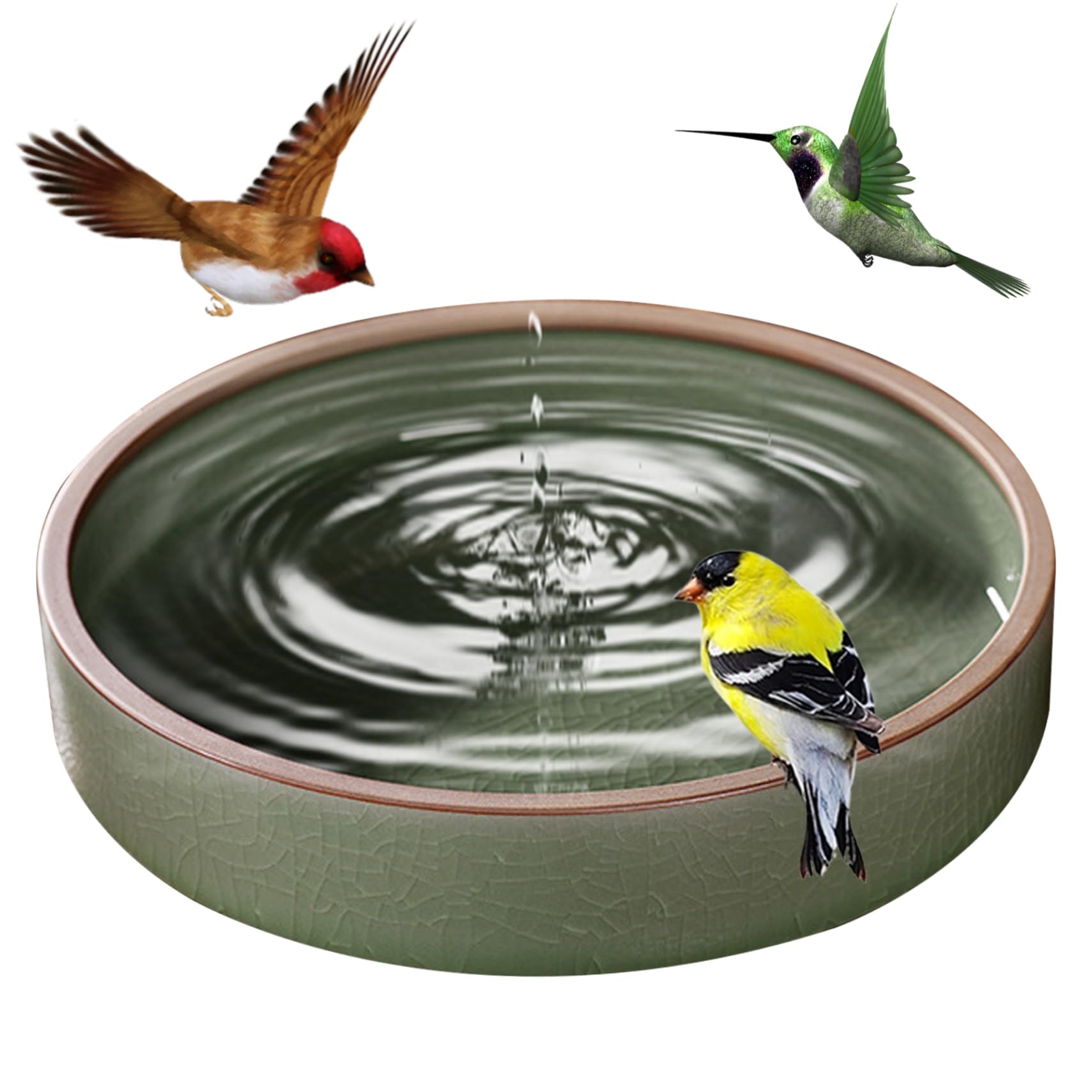 Eyccier Bird Bath For Garden, 8.3 Inch Round Ceramic Bird Bath, Green 1300ml Outside Bowl with Stable Non-Slip Bottom for Yard, Garden.