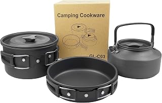 aiGear Camping Cooking Set Cookware Mess Kit with Storage Bag Pot Pan and Teapot Set Camping Accessories for Outdoor Camping Hiking Picnic Portable and Lightweight Aluminum