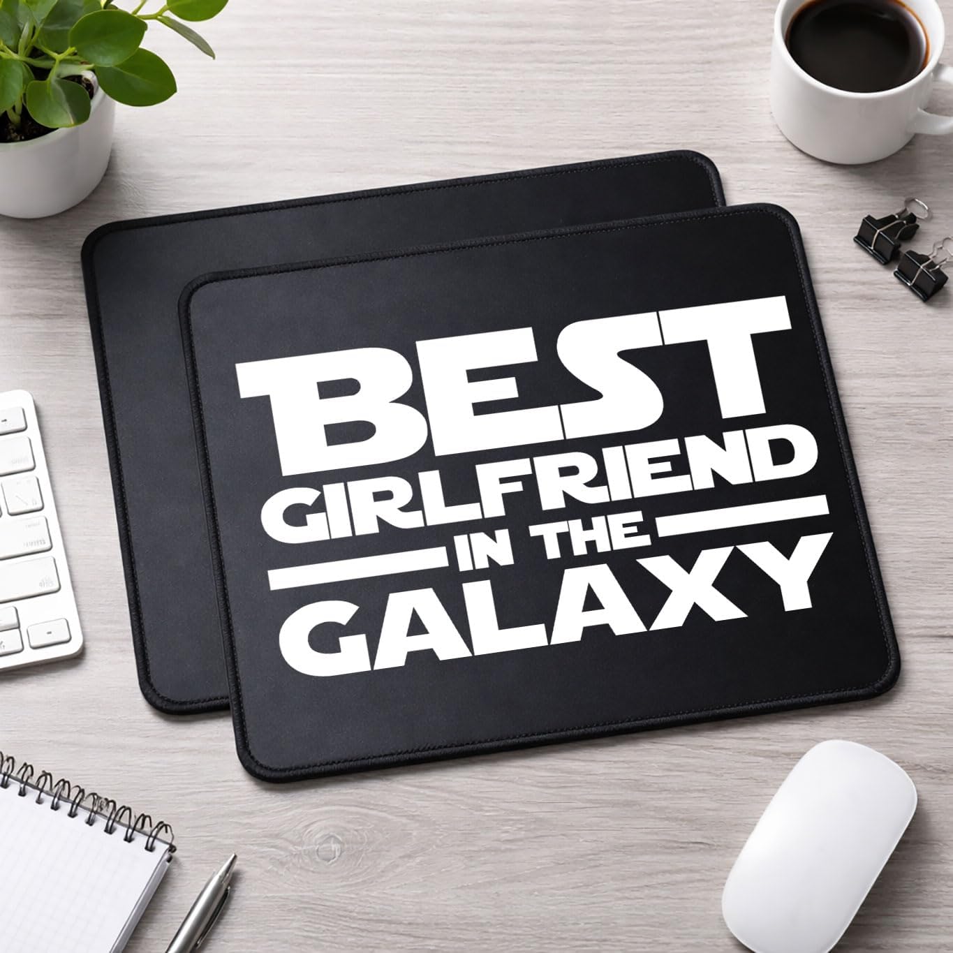 Best Girlfriend in the Galaxy Mouse Pad Set, Rubber, Black, Non-Slip Base, Office, 9.5x8 inches, Rectangular, 2 Pack image 4