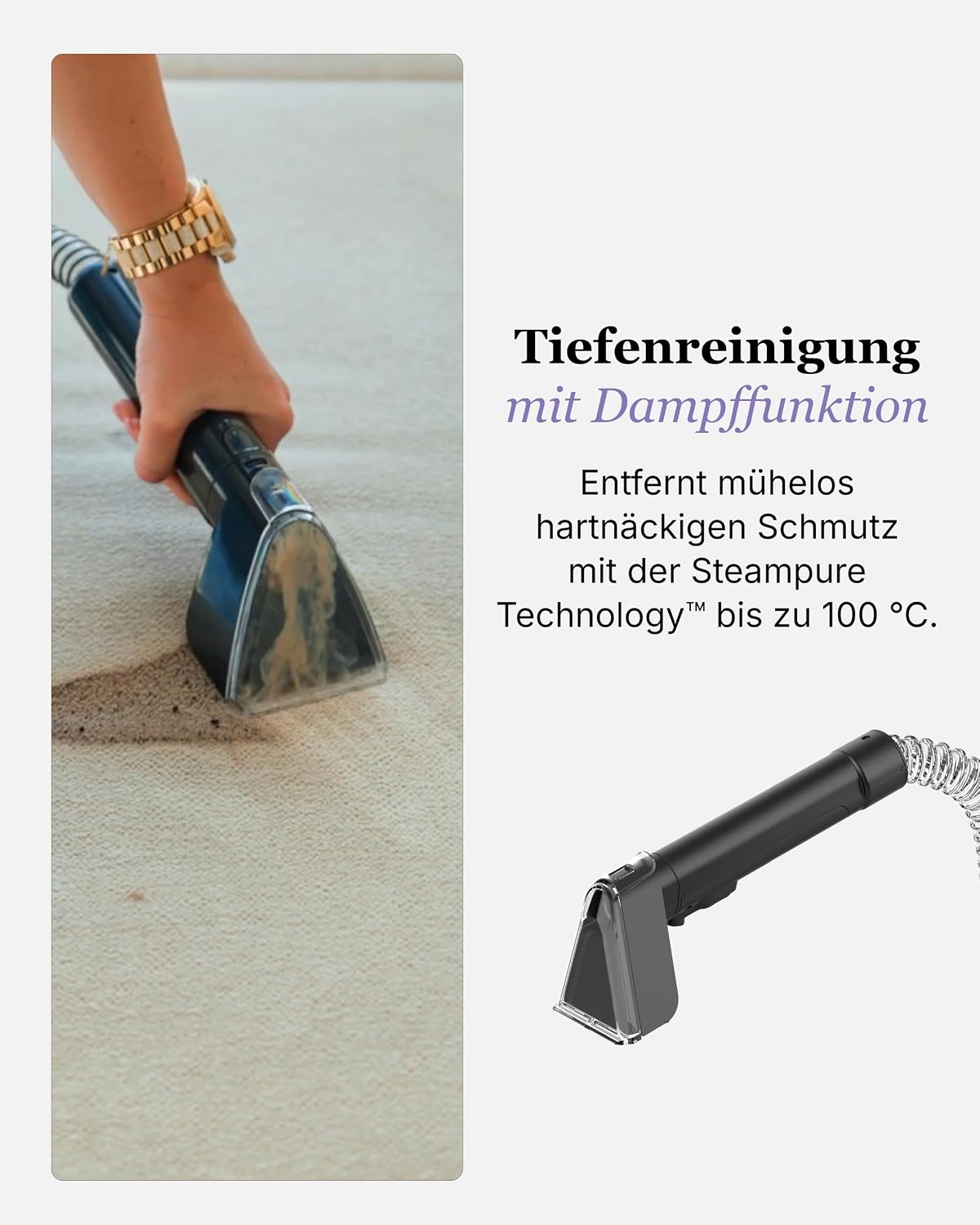 Motionflow PRO Teppichreiniger Waschsauger mit Dampffunktion – 1700W Dampfbürste, Polsterreiniger für Teppiche, Polstermöbel und Autositze uvm. Nasssauger mit Selbstreinigung, Dampfreiniger für alles - 3