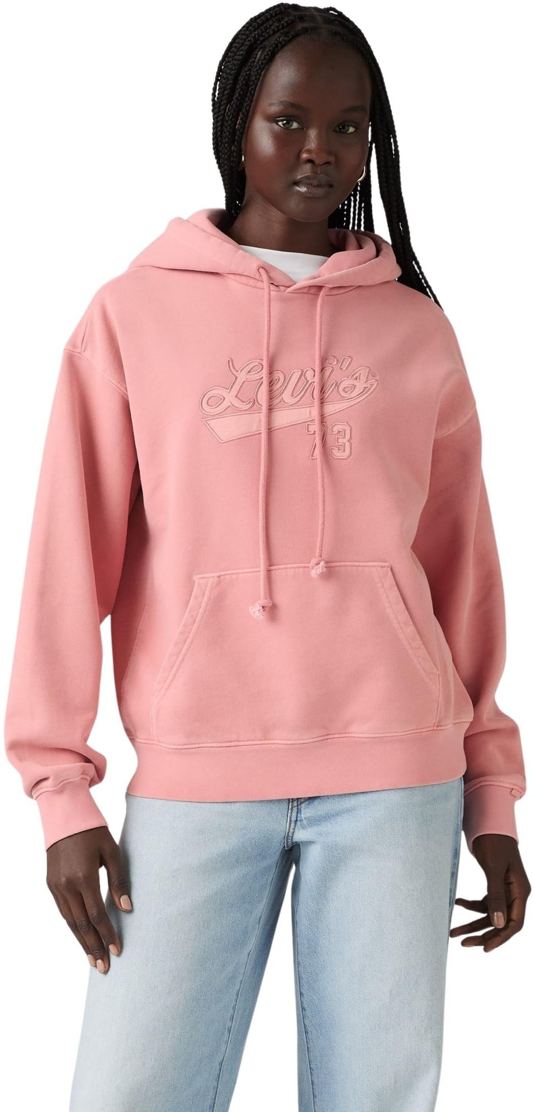 Levi's Women's Hoodie Satin Script Blush - Pinks Hoodie Graphic Heritage In Cotton With Kangaroo Pocket, Pink (Hoodie Satin Script), S
