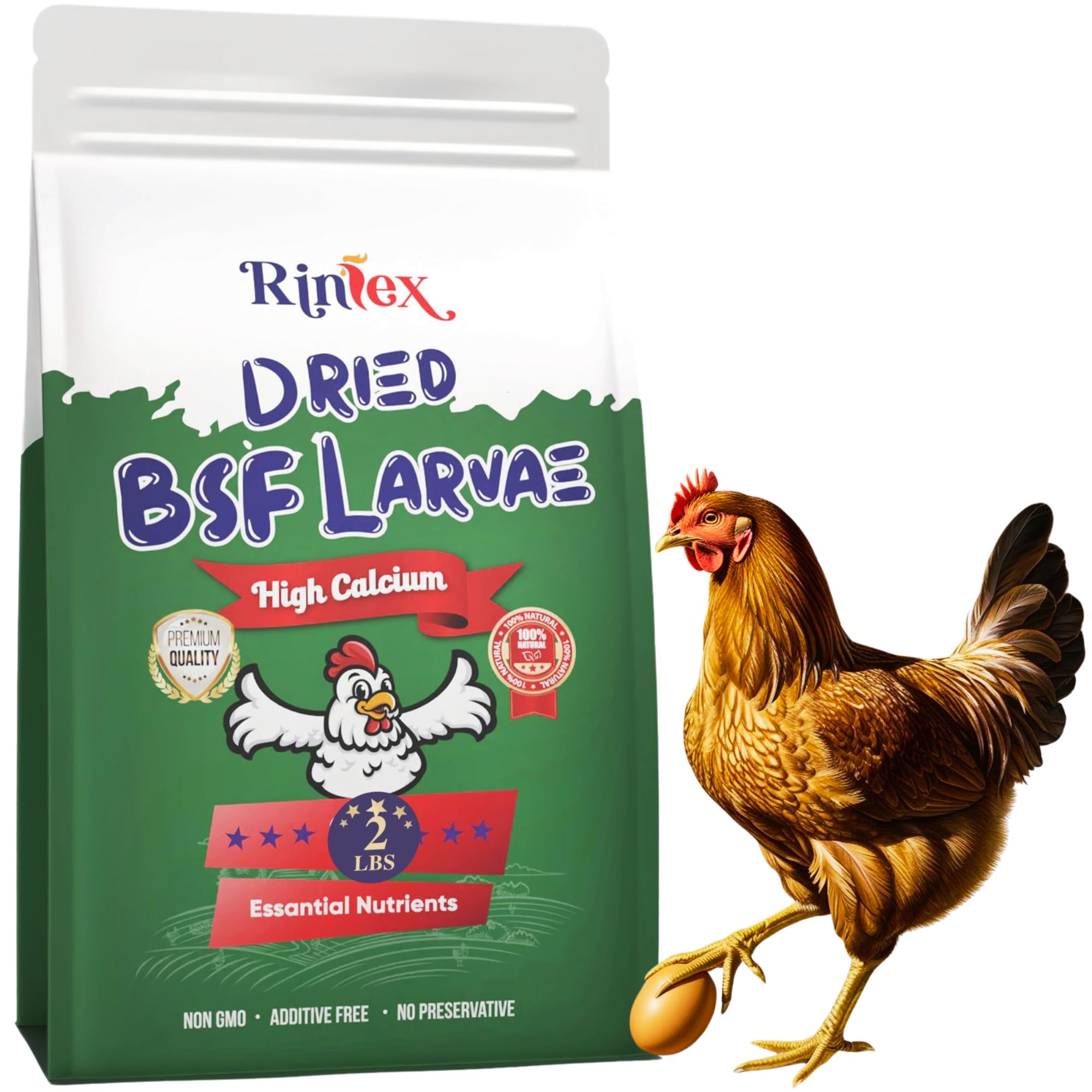 Dried Black Soldier Fly Larvae 2 lbs - Chicken Treats for Laying Hens, Hamster Treats, Bird Treats - Wild Duck Feed, Wild Animal Feed, Feather Fixer Chicken Feed, Rooster Feed