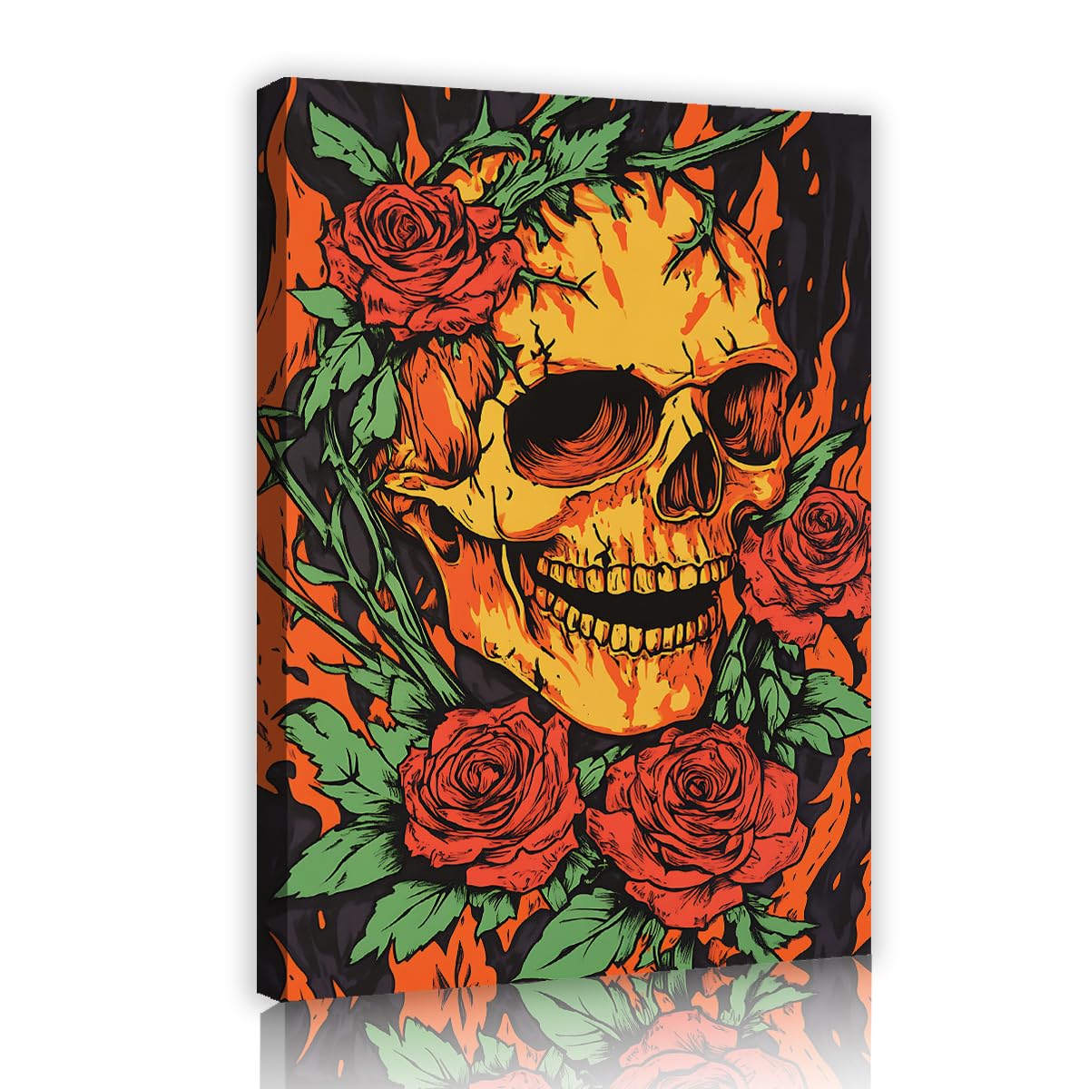 SHENGPOSTER Colorful Vintage Fiery Garden Fantasy Skeleton Wall Art Posters Halloween Canvas Prints Rural Abstract Home Wall Decoration for Living Room Innerframe 85x120cm