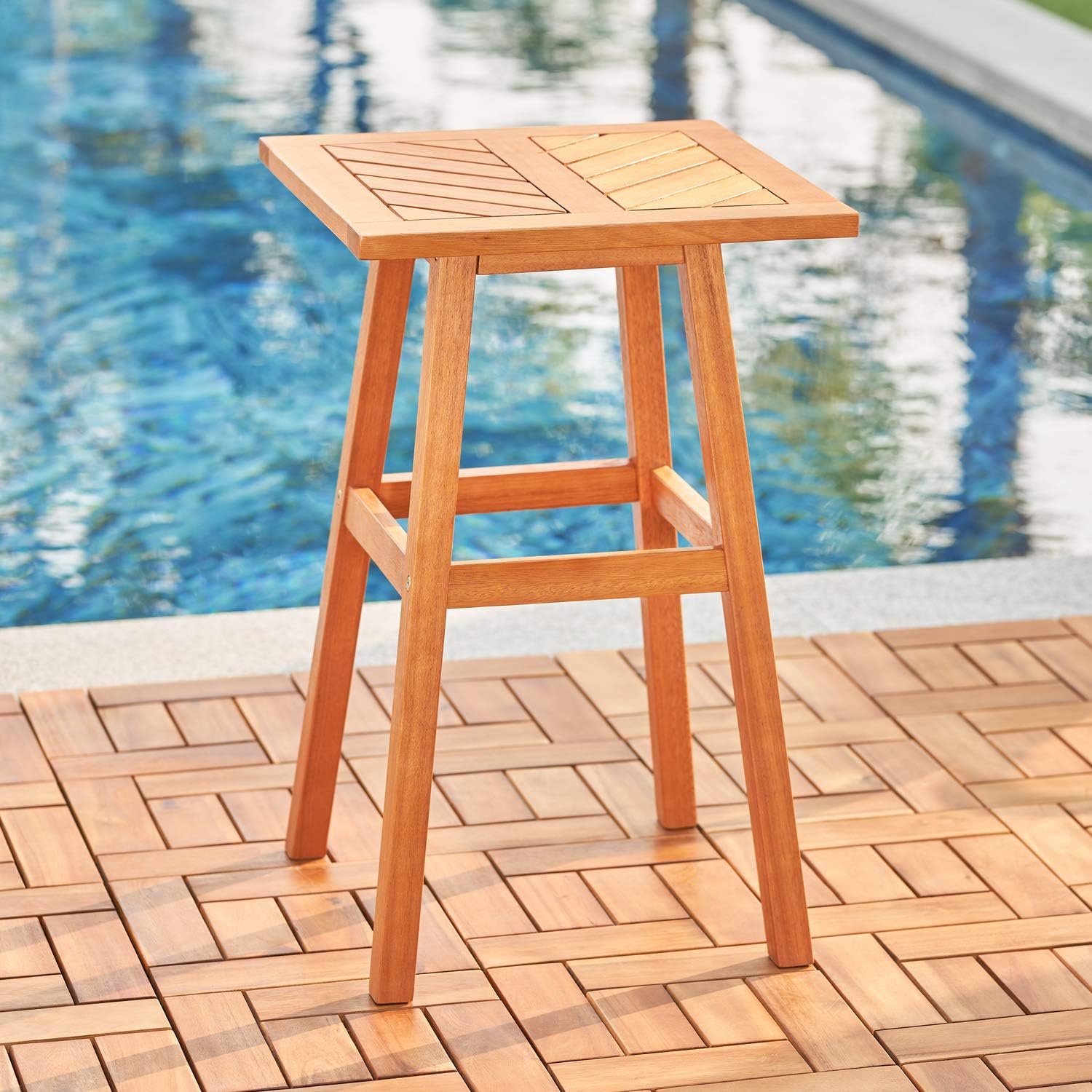 VIFAH V1967 Olina Honey Fish Bone Eucalyptus Wooden Outdoor Side Table