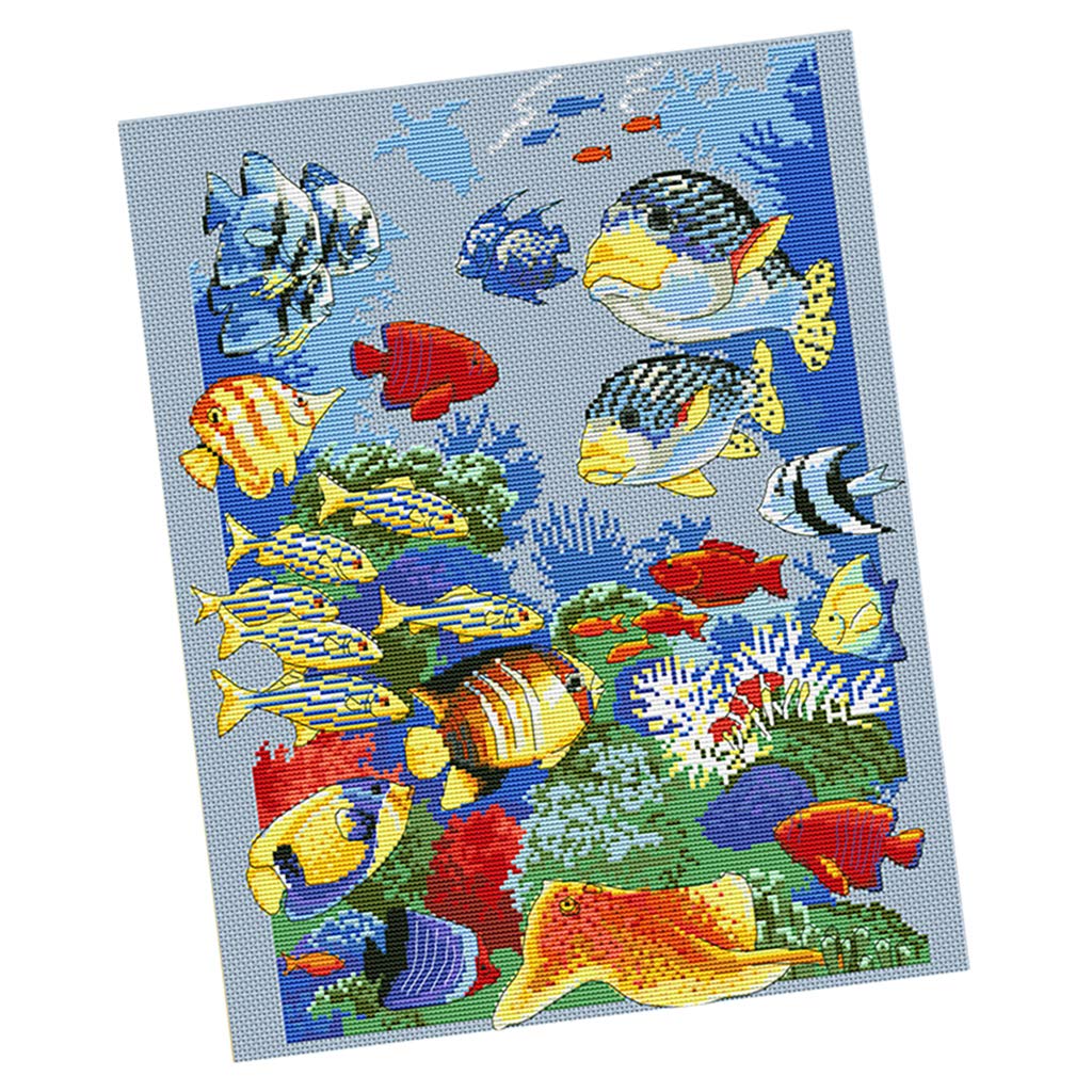 KBOLAE 1 Set Stamped Cross Stitch Kits 11CT Needlework Kits-Tropical Fish