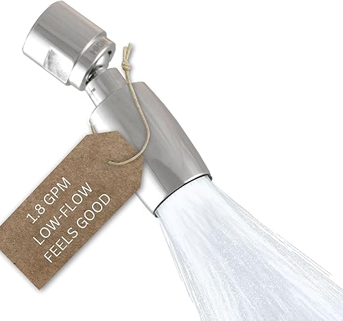 High Sierra - Cabezal de ducha de metal de 1.8 GPM de alta eficiencia y bajo flujo, versión mejorada, oculta hilos antiestéticos de brazo de ducha