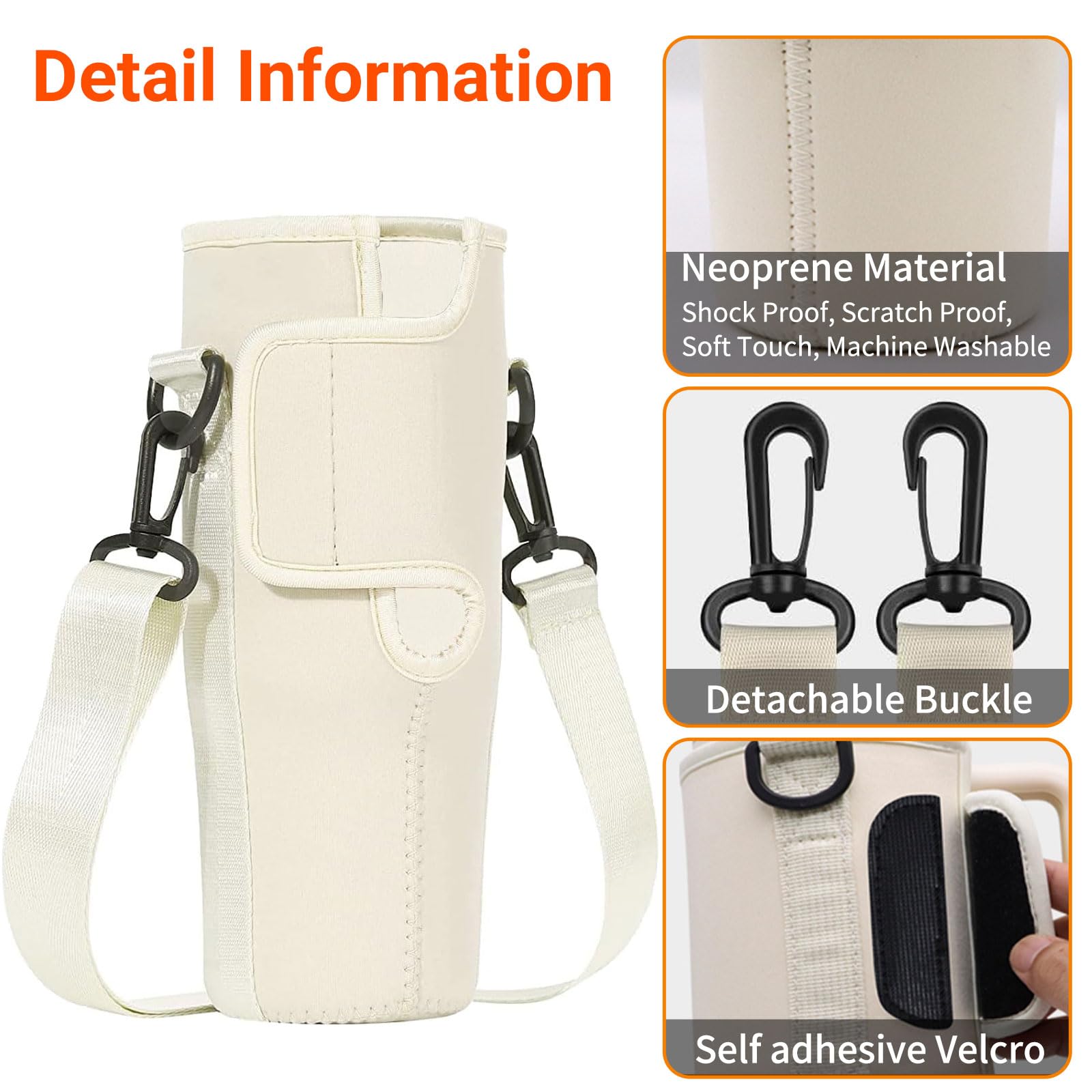 Borsa Trasporto Bottiglia Acqua per Bicchiere Stanley 40 Oz, Portaborraccia con Tracolla Regolabile, Moschettone e Coperchio Cannuccia, per Passeggiate Escursionismo Campeggio Viaggi Alpinismo