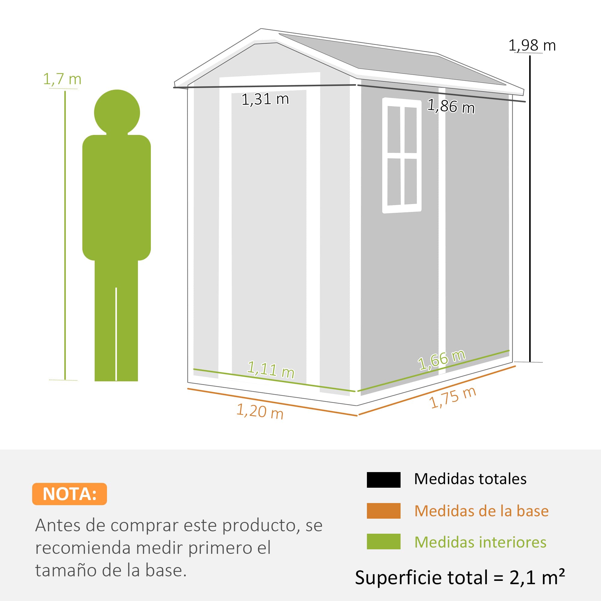 Outsunny Caseta de Jardín Exterior con Suelo 2,1 m² 131x186x198 cm Gris | Cobertizo de Jardín Exterior, Puerta Corredera, Ventana, Techo Inclinado, para Almacenamiento de Herramientas