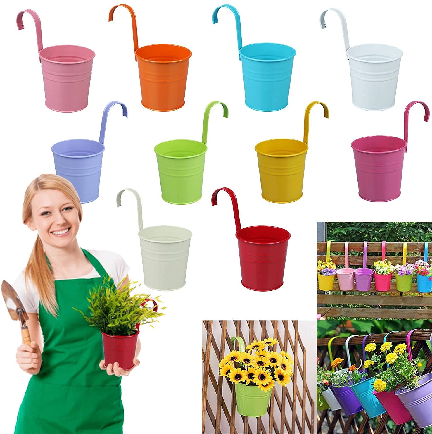 EDIESI, Maceteros Exterior, Macetas, Decorativas, de Colores, Colgantes, 10 Unidades, Macetero, Soporte Jardinería Balcon, 10cm diámetro y 10cm Altura, Metálicas, para Plantas Pequeñas