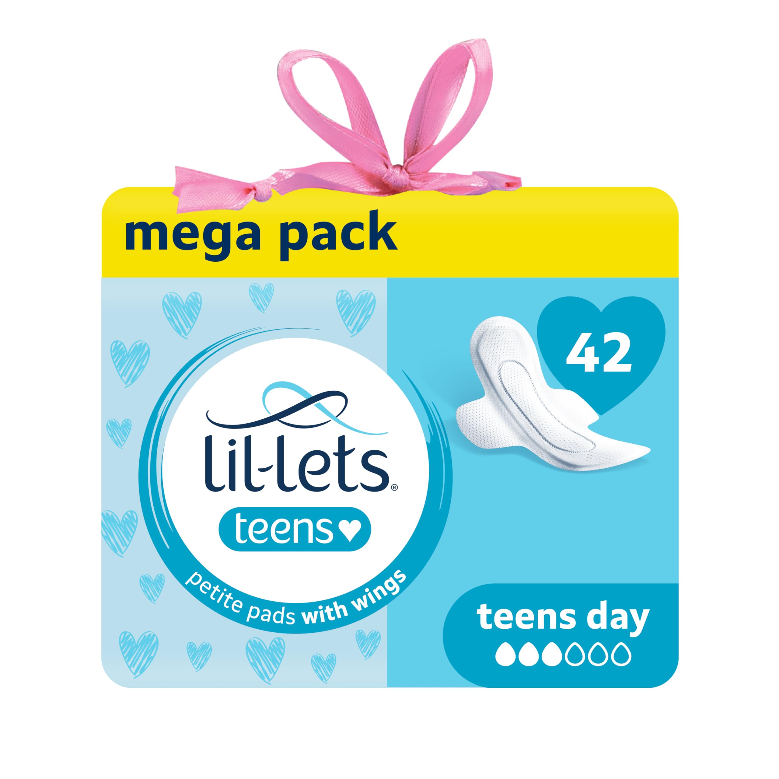 Lil-Lets Teens Day Pads with Wings - 42 Count Period Pads - Thin, Super Absorbent Sanitary Napkins, Soft &amp; Breathable, Fragrance-Free - First Periods, Light to Medium Days