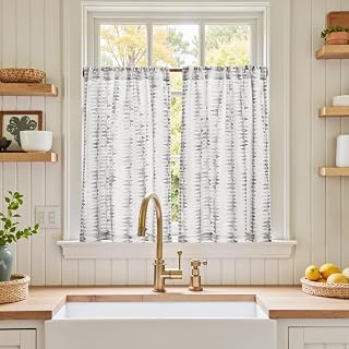 jinchan Grey Linen Kitchen Tier Curtains 36 Inch Modern Boho 2 Panels | Cafe curtains, light filtering, rod pocket, farmhouse style, small window treatment, over sink, laundry, machine washable