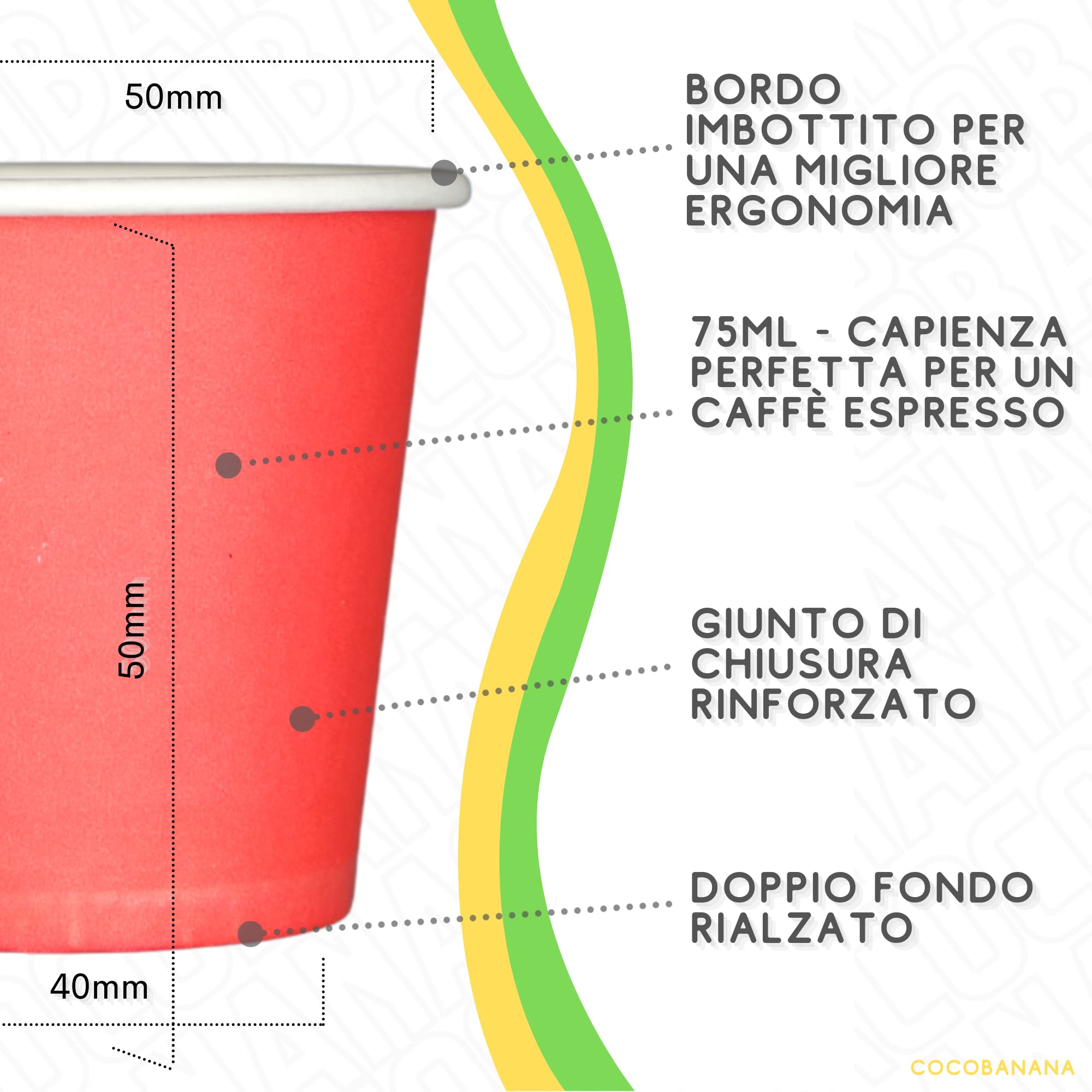 Cocobanana MEGAPACK Vasos de Papel de 75 ml, Desechables, Compostables - Cartón Inodoro e Insabor - Vasos Pequeños para Bebidas Calientes y Frías, Café Espresso - [Multicolor] [50]