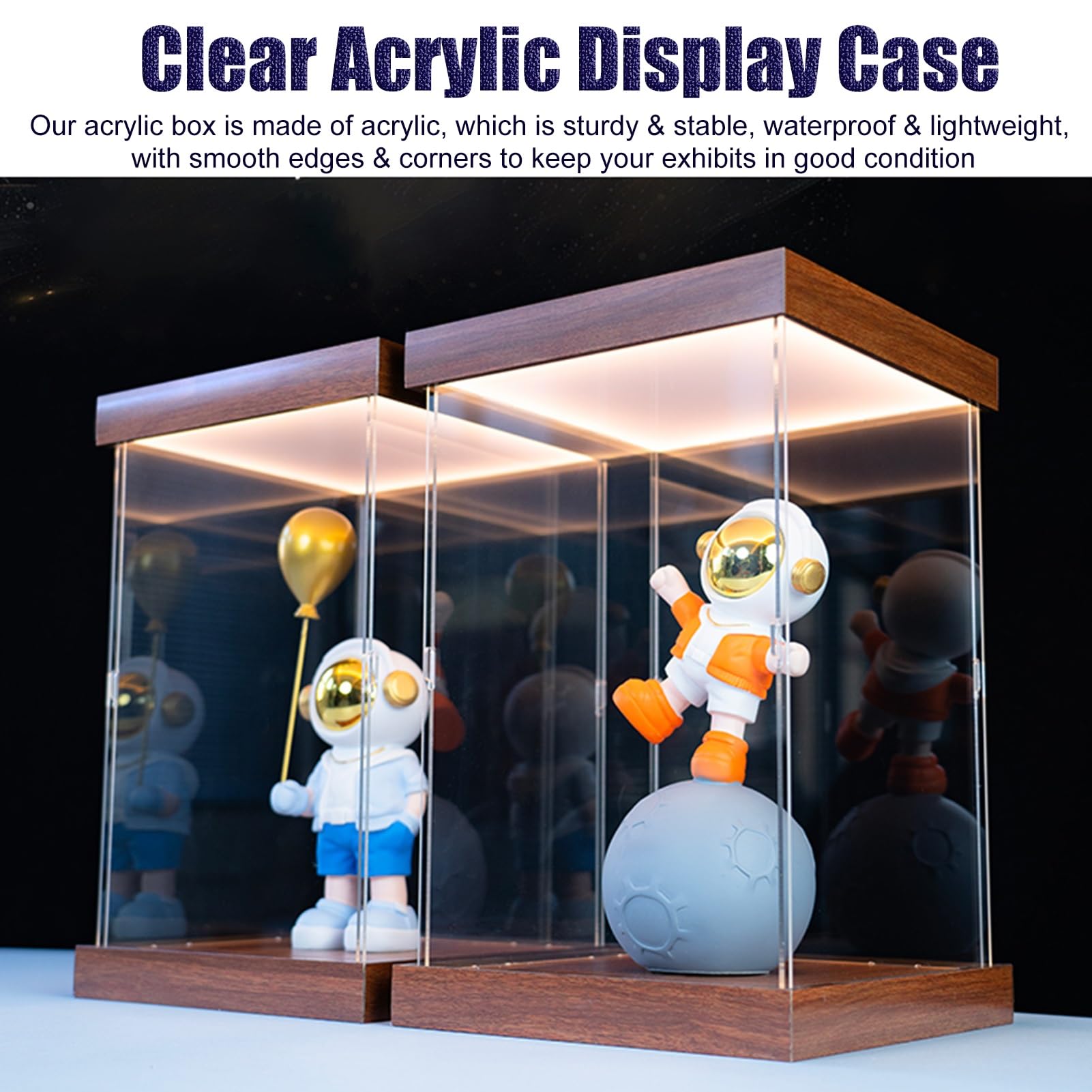 Vitrina de Acrílico Vitrina Diorama para Trofeos Altos con Luz Integrada | Cajas Expositoras de Acrílico de 20 25 30 45 50 55 60 70Cm, Vitrina de Alta Transmitancia(L30xW30xH60cm/12x12x24")