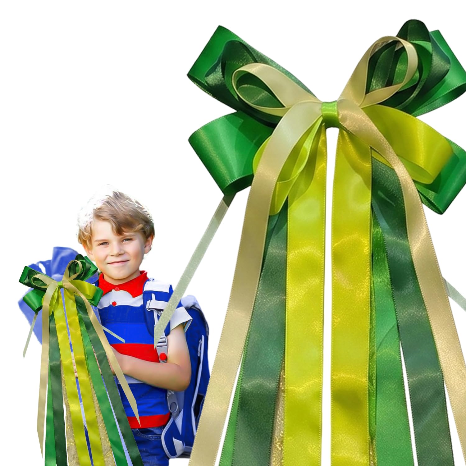 Large Decorative Green School Cone Bow, 60cm Satin Bows for Birthday, Wedding, Baby Shower, Christmas, Back to School, Anniversary, Gift Wrapping, Decorative Ribbons for Presents