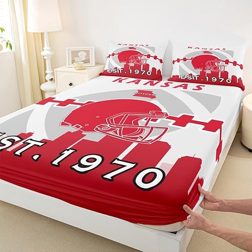 Miniatura 10 de Erosebridal Juego de sábanas de fútbol Queen, juego de sábanas de fútbol para niños, sábanas de fútbol americano, sábana bajera ajustable con 2