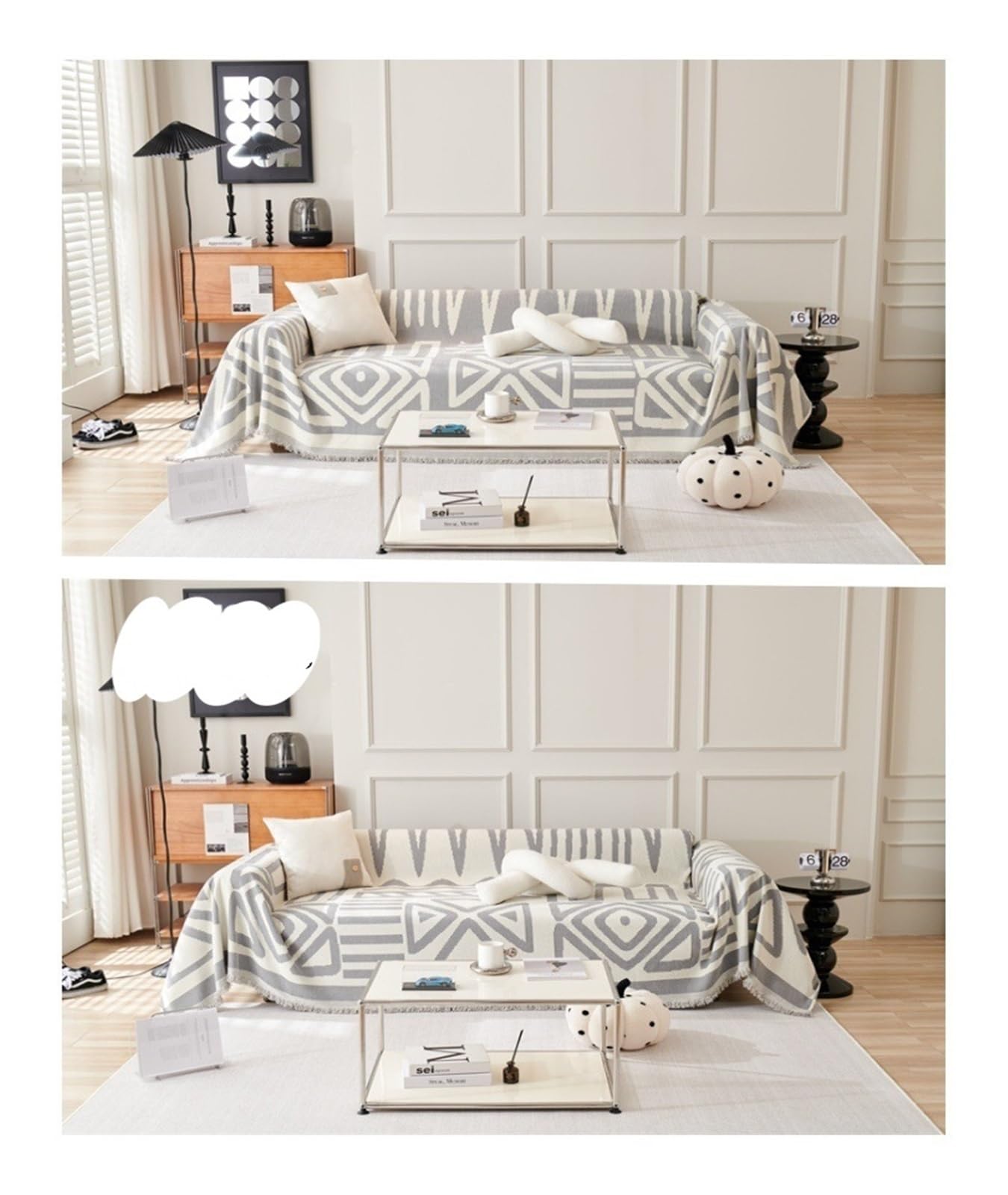 Sofa Handtuch Chenille-Sofatuch mit Quasten, doppelseitig, for Wohnzimmer, Camping, Picknick, große Decke, Freizeit, Entspannung, Strandtuch(Light Grey,90 * 120cm)