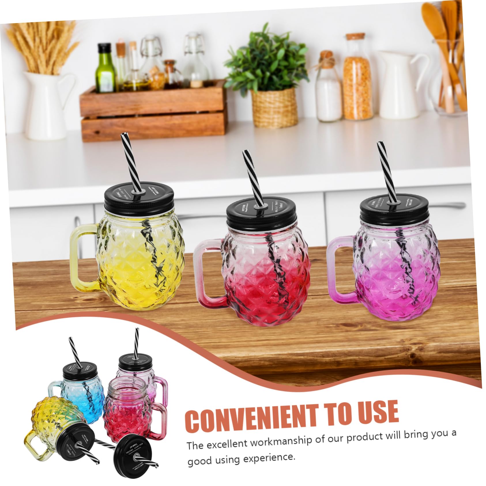 DECHOUS Glasbecher aus Glas 4 Stück und Trinkhalm mit Auslaufsicherem Deckel Langlebige Gerippte Trinkbecher Spill Proof Design für Arbeit und Schule