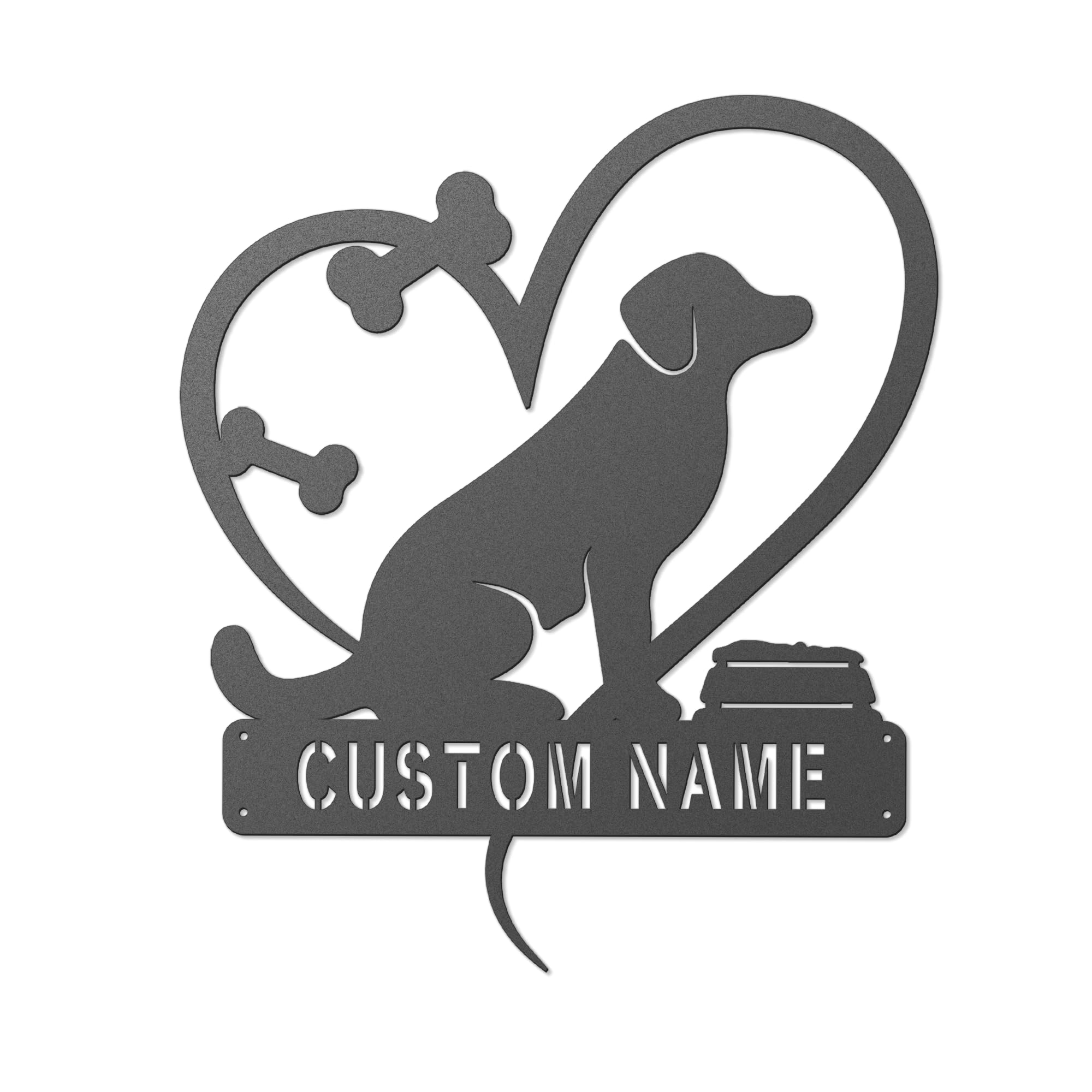 Personalized Dog Metal Wall Sign, Heart and Bone Design, Custom Name Plaque, Black Metal, Pet Decor - Outdoor Dog Kennel Sign