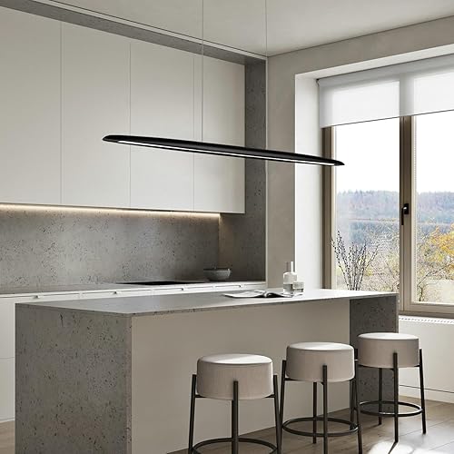 Miniatura 5 de YISDESIGN Lámpara colgante lineal de madera de 71 pulgadas, color negro, colgante lineal, luces colgantes LED regulables, 50 W, para comedor,