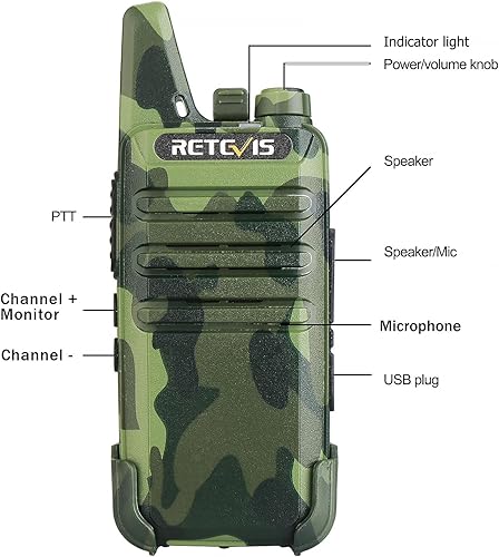 Miniatura 4 de Retevis Walkie Talkies RT22 Camo con auricular, radios bidireccionales recargables con estación de carga de 6 ranuras, delgado y ligero, radios