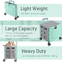 Vista 180 de FELICON SELORSS - Carrito plegable portátil con ruedas para subir escaleras y ruedas giratorias de 360°, mango telescópico, caja de plástico