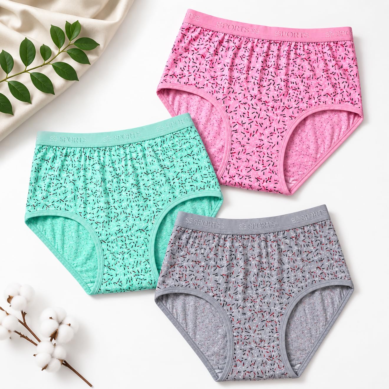 vikzarray Women's Cotton Printed Panties Combo Pack of 3 | High Rise Bikini Briefs | Soft Stretch Cotton Underwear for Women | Breathable Panty Pack | Pink, Mint Green & Grey-picture-28