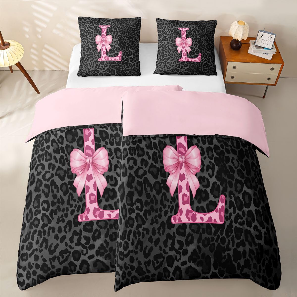 Homewish Initiale Buchstabe L Gepard Microfaser Bettwäsche 135x200 4teilig